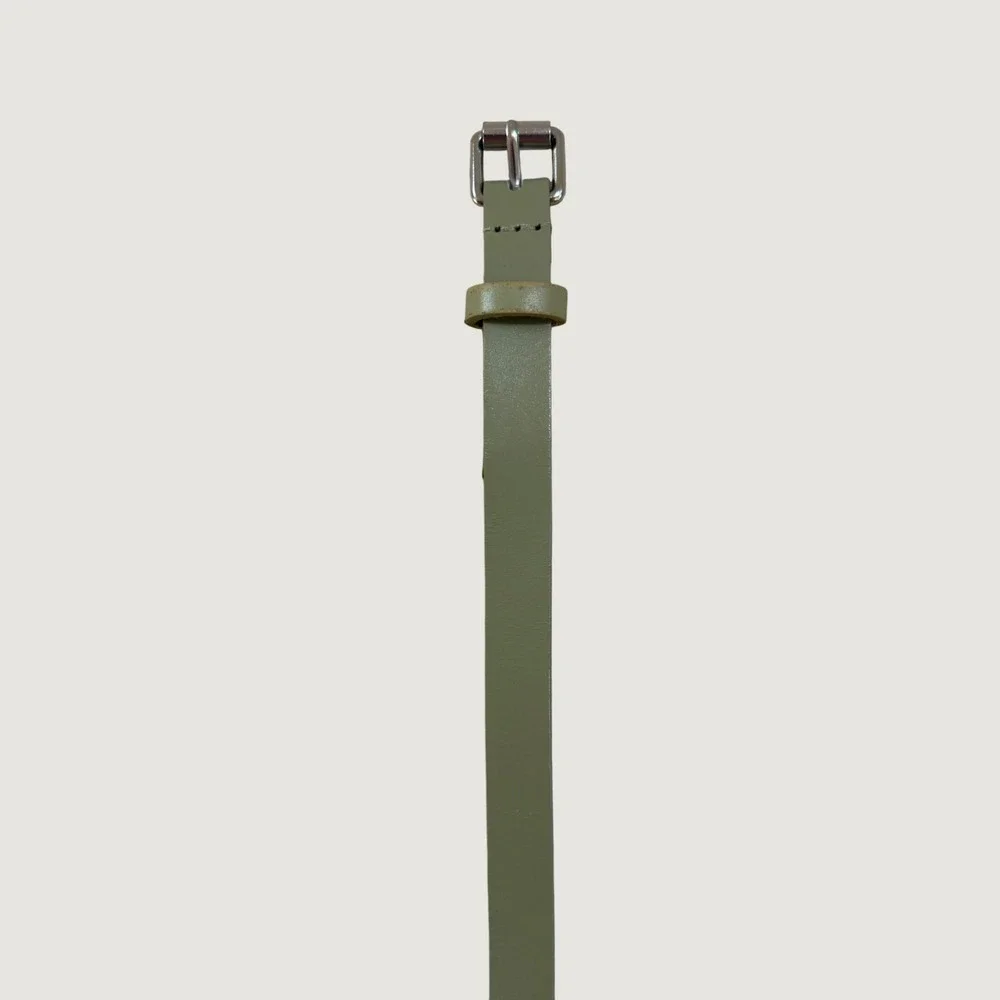 Gap Womens Olive Green Cow Leather Skinny Belt Silver Buckle Size Small